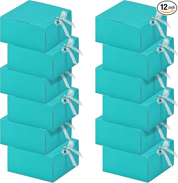 HUAPRINT 12 Sets Teal Blue Gift Boxes with Lids,8x8x4 inches Gift Paper Box Wrap for Bridesmaid Proposal,Wedding,Packagin...