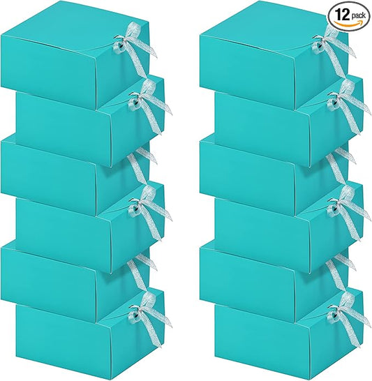 HUAPRINT 12 Sets Teal Blue Gift Boxes with Lids,8x8x4 inches Gift Paper Box Wrap for Bridesmaid Proposal,Wedding,Packagin...