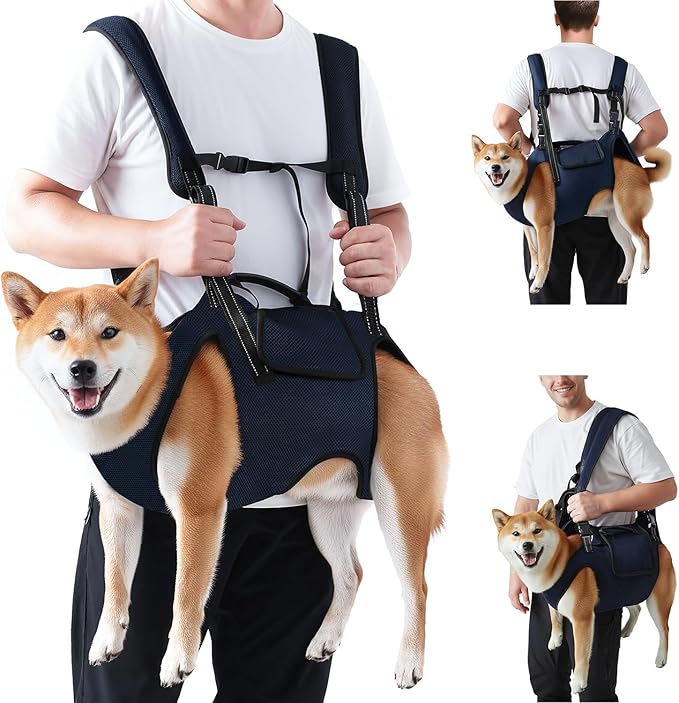 Nasjac Dog Lift Harness Carrier Backpack - Full Body Sling with Adjustable Straps & Handle, Breathable Support Emergency R...