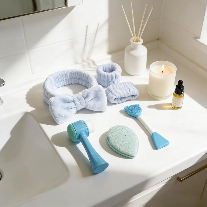 Facial Cleansing Care Set - Beauty Spa Mask Brush Kit, Including Soft Velvet Headband, Fine Silicone Cleaning Brush, Suita...