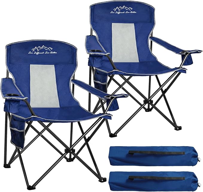SAILARY Camping Chairs for Adults Heavy Duty 400lbs Capacity, 2 Pack Folding Chair with Large Anti-Sink Feet & Cup Holder,...