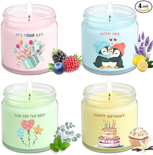 Luina Birthday Candle Gift Set – Scented Soy Candles in Glass Jars, 4 Pack Scented Candle Set for Home Fragrance, Happy Bi...