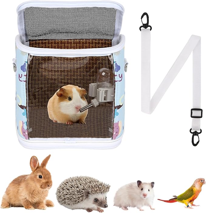 Guinea Pig Carrier Bag with Water Bottle，Travel Portable Small Animal Carrier Sling Pouch, Clear Window Carrier Backpack f...