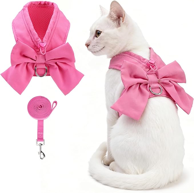 KOOLTAIL Cute Cat Harness and Leash Set with Bowtie, Small Dog Vest Harnesses for Girl Outfit, Step in No Pull Soft Mesh P...