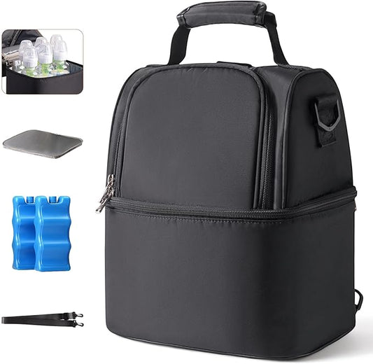 NCVI Breastmilk Cooler Bag with 2 Ice Pack, Breast Pump Bag with Cooler Fits 6 Bottles, Double Layer Breast Milk Travel Ba...