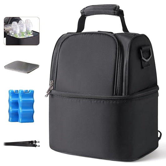 NCVI Breastmilk Cooler Bag with 2 Ice Pack, Breast Pump Bag with Cooler Fits 6 Bottles, Double Layer Breast Milk Travel Ba...