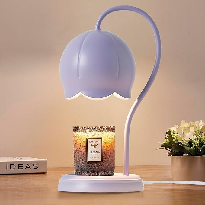 Mahbahole Light Blue Cute Flower Candle Warmer Lamp with Timer Dimmable, Bedroom House Office Aesthetic Living Girls Room ...