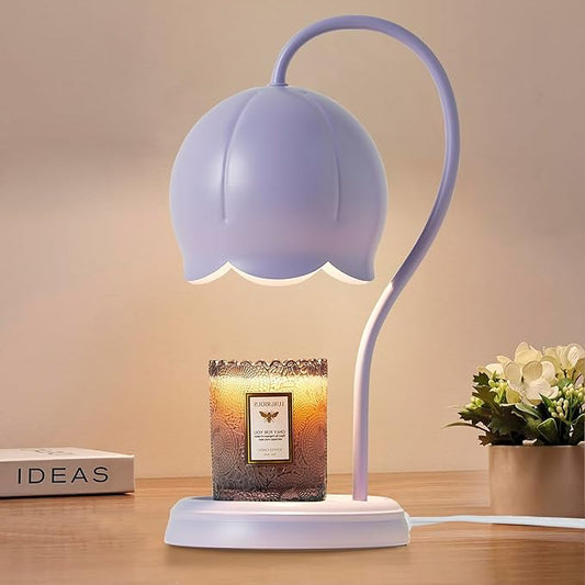 Mahbahole Light Blue Cute Flower Candle Warmer Lamp with Timer Dimmable, Bedroom House Office Aesthetic Living Girls Room ...