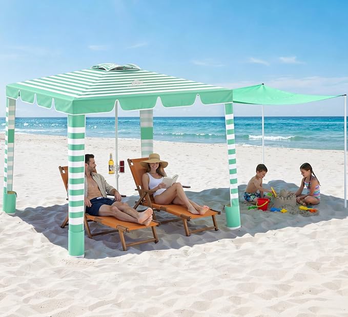 Rhino Valley Beach Cabana, 120 Sq. Ft Beach Canopy UPF50+ Protection, Easy Setup & Adjustable Height Beach Tent Sun Shelte...