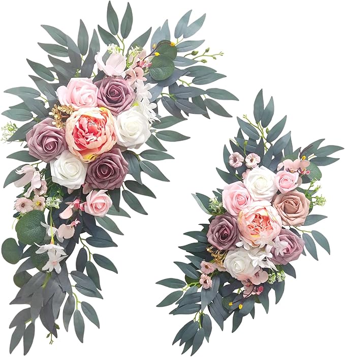 Wedding Arch Flowers (2-Pack), Artificial Dusty Rose Floral Arch Decorations for Weddings Ideal for wedding welcome signag...