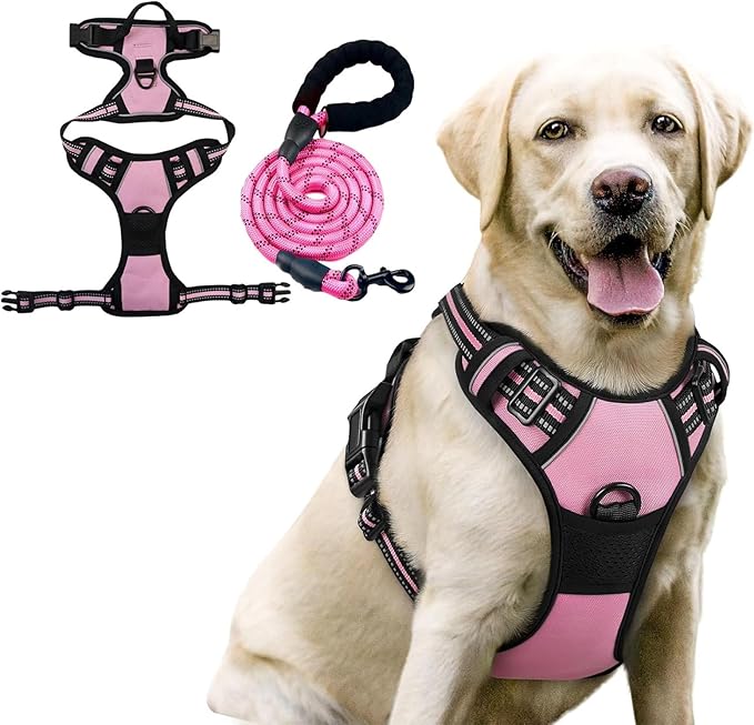 Dog Harness and Leash Set,Eflective and Breathable Pet Harness, Adjustable Comfortable Soft Padded Vest Harness Easy Contr...