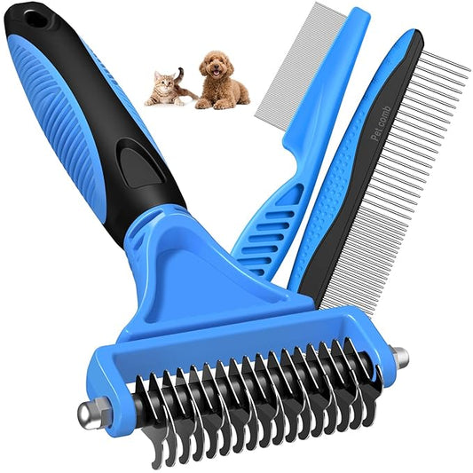 3PCS Pet Grooming Rake & Metal Comb & Flea Comb for Cats and Dogs, Double-Sided Dematting Tool, Extra-Wide Deshedding Dog ...