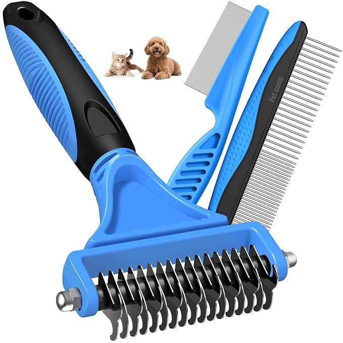 3PCS Pet Grooming Rake & Metal Comb & Flea Comb for Cats and Dogs, Double-Sided Dematting Tool, Extra-Wide Deshedding Dog ...