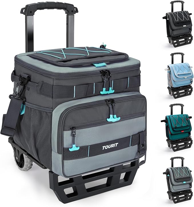 TOURIT 48 Can Collapsible Cooler with Wheels, Insulated Rolling Cooler with All-Terrain Cart, Waterproof Soft Sided Cooler...