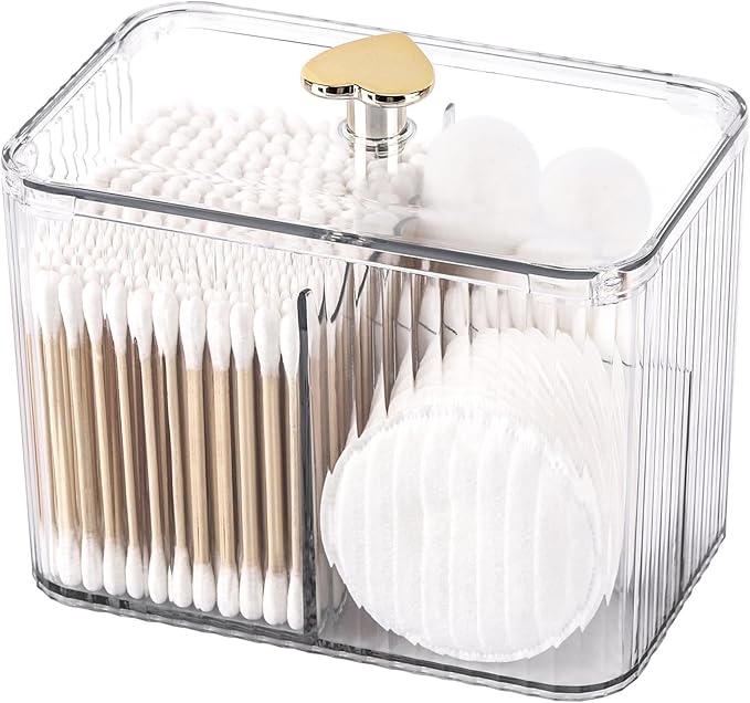 Tbestmax Qtip Holder Dispenser 3-Section Clear Bathroom Organizer Jar 3 Grids Cotton Swab/Pad/Ball Holder Container Cosmet...