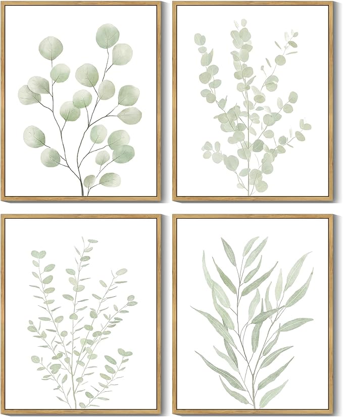 Drsoum Botanical Plant Framed Wall Art Boho Wall Decor for Bathroom Sage Green Eucalyptus Leaf Prints Minimalist Aesthetic...