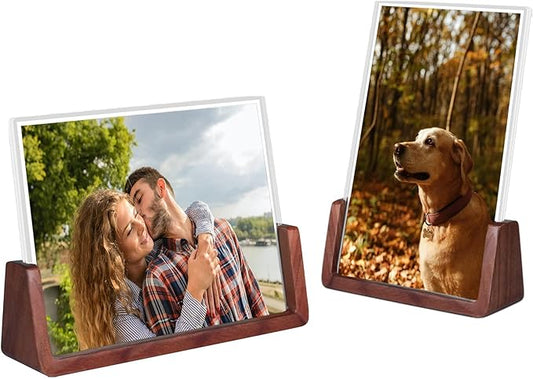 Komimaci 4x6 Picture Frame - 2 Pack, Rustic Wooden Photo Frame with Walnut Wood Base and High Definition Acrylic Glass Cov...