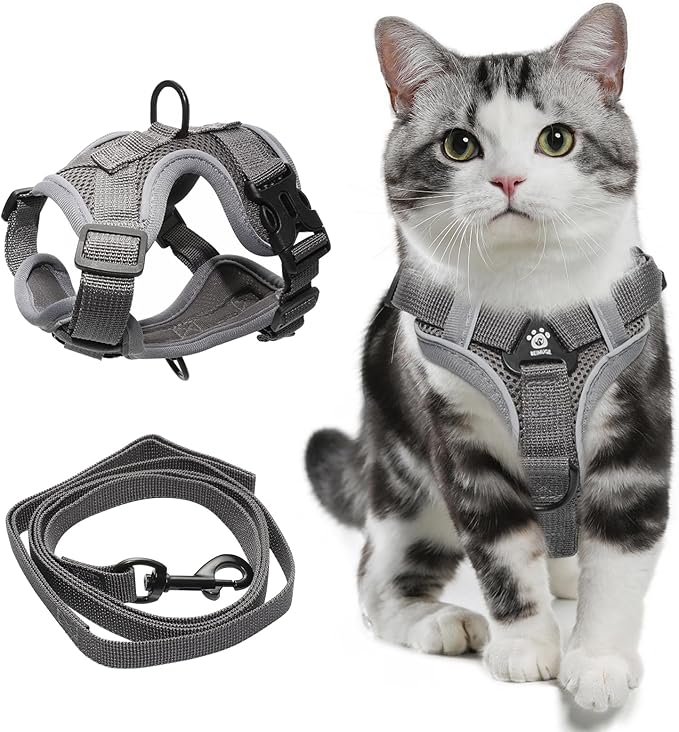 Adjustable Cat Harness and Leash Set, Lightweight Reflective Escape Proof Pechera para Gatos with Breathable Mesh, Cat Wal...