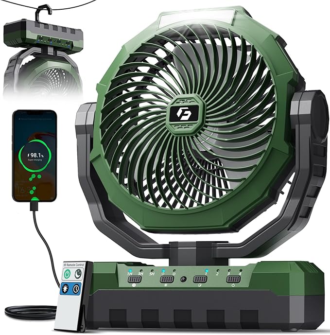 FRIZCOL 3-in-1 Camping Fan - Portable Fans Rechargeable - 24000mAh Battery Powered Fan with Light & Remote for Indoor, Out...
