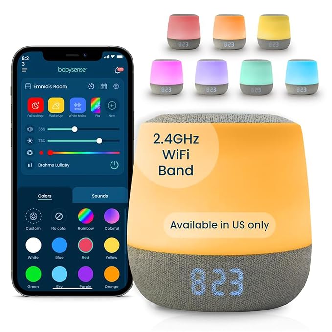 Babysense Baby Sound Machine with Night Light | 2nd Gen | 28 Soothing Sounds | Toddler Sleep Trainer | App-Controlled Whit...