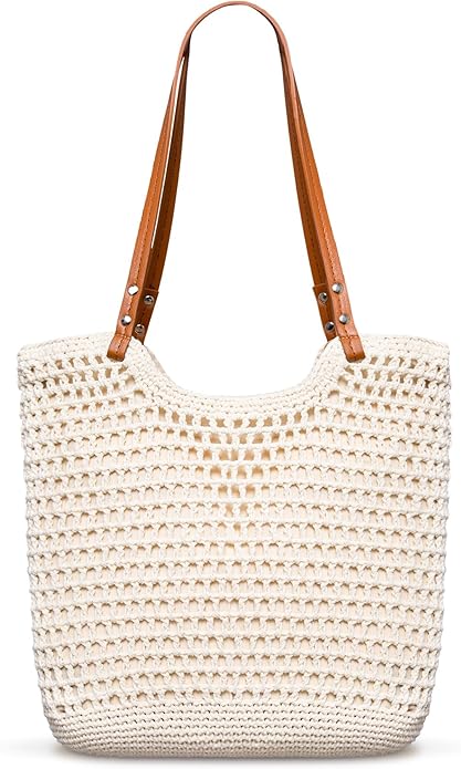 Toptime Crochet Beach Bags for Women, Woven Beach Tote Bag with Zipper & Leak-Proof Lining, Lightweight Boho Shoulder Bags...