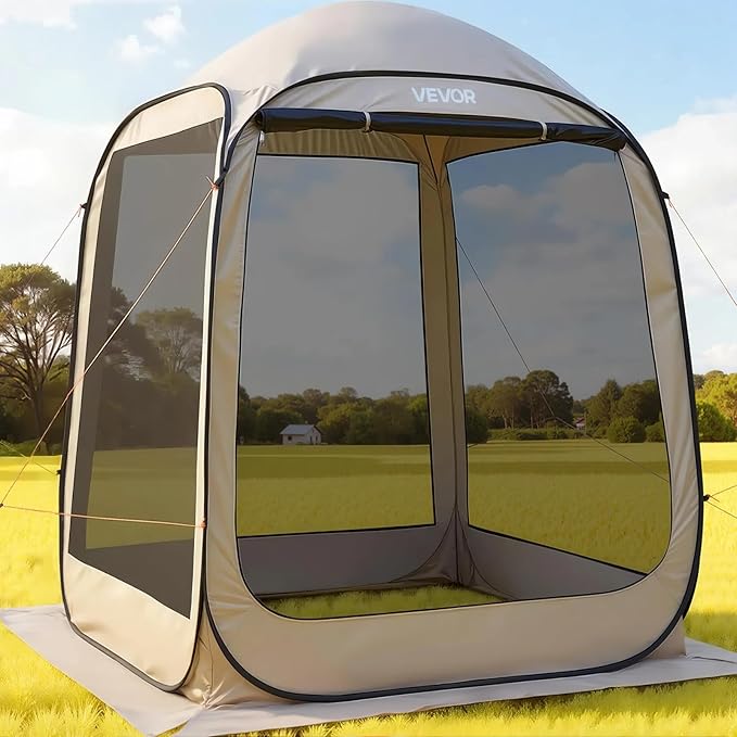 VEVOR Screen House Tent 6x6FT Pop-Up Screen Tent for 4–6 Person, Portable Screen Room Gazebo with Netting, Carry Bag & Gro...