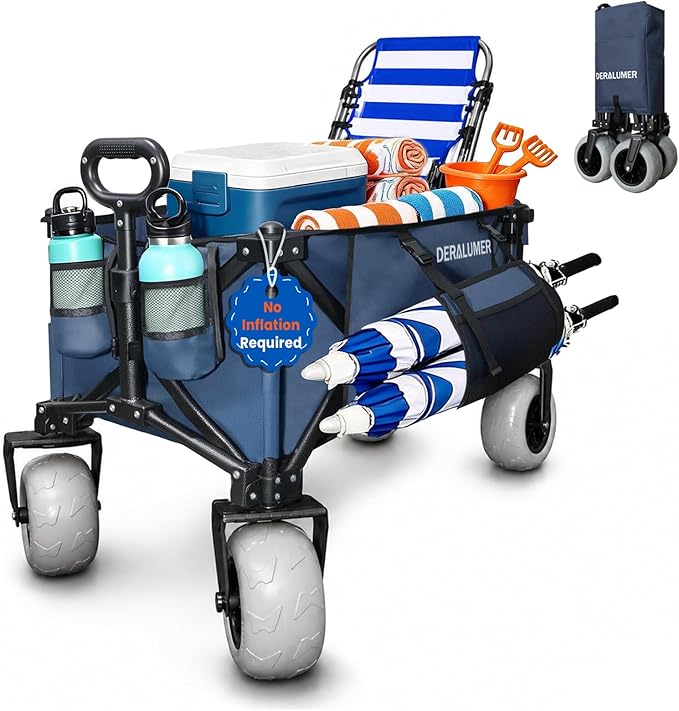 X800 Heavy Duty Beach Wagon with 9x4 Sand-Proof All-Terrain Wheels, 300L Oversized Foldable Wagon Cart with Side Bag, All-...