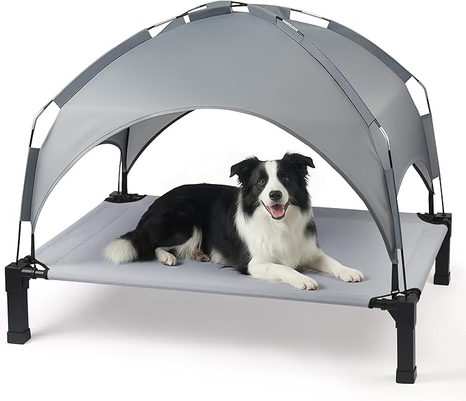 Heeyoo Elevated Dog Bed with Removable Canopy, Portable Dog Cot with Sun Protection Shade Tent, Raised Pet Cooling Cot Bed...