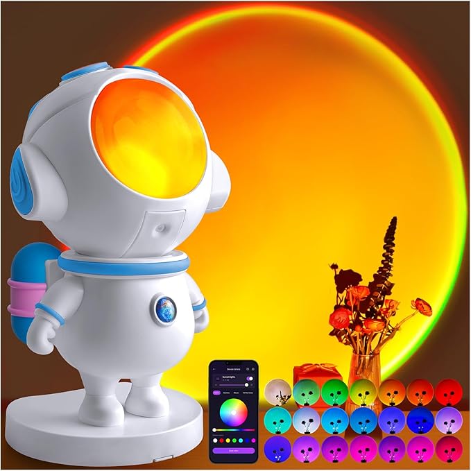 XEBKOR Astronaut Sunset Lamp Projector - 720° Magnetic Rotating RGB LED Night Light, 16M Colors Smart APP Control, Aesthet...