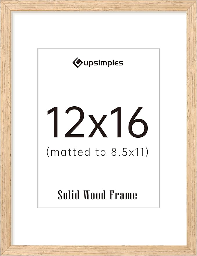 upsimples 12x16 Frame, Natural Solid Wood Picture Frames, Display 8.5x11 with Mat or 12 x 16 Without, Vertical & Horizonta...