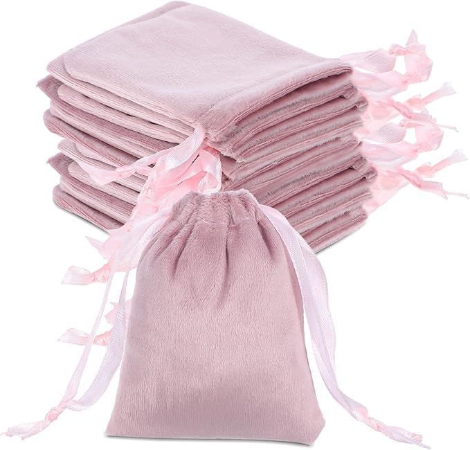 HaiFafafaing 12pcs Velvet Gift Bags With Drawstrings 3x4 Inch Pink Small Velvet Cloth Drawstring Gift Bags Jewelry Pouches...