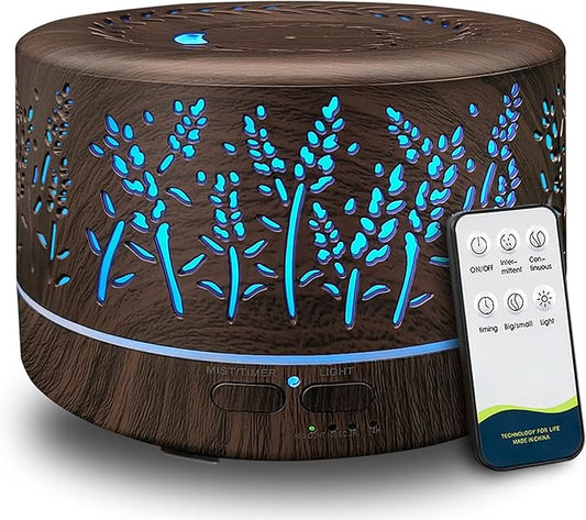 Diffusers for Essential Oils Large Room 600ml,Essential Oil Diffusers for Home with R/C,Cool Mist Humidifier,7 Colors Ligh...