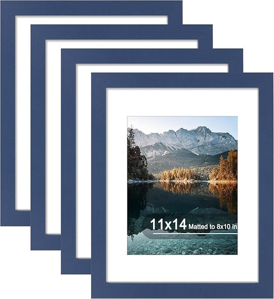 SZYUU 11x14 Picture Frame Set of 4, High Definition Real Glass, Display Pictures 8x10 with Mat or 11x14 Without Mat, Galle...