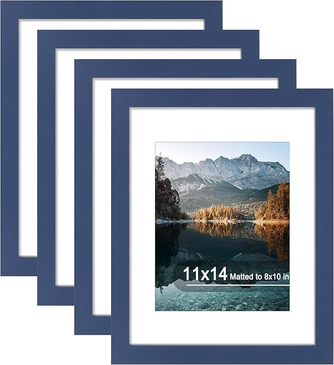 SZYUU 11x14 Picture Frame Set of 4, High Definition Real Glass, Display Pictures 8x10 with Mat or 11x14 Without Mat, Galle...