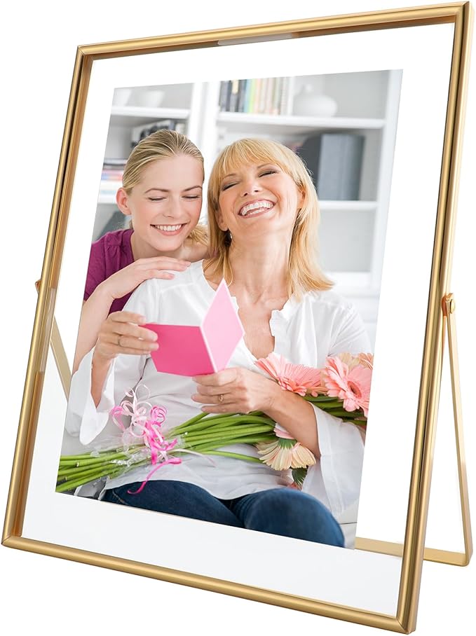 AhaGo Gold Floating Frame, 8×10 inches, Vertical, For Picture 7x9, 6x8, 5x7, Tabletop Photo Frames, Classy Gift For Mothe...
