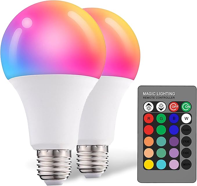 Droiee Dimmable E26 Warm LED Light Bulb, 6W RGBW Color 500LM with 16 Color Changing Modes for Christmas, Party etc with Re...