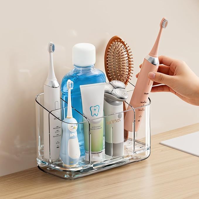 Toothbrush Holders for Bathroom Countertop Organizer, 5 Slots Large Capacity Electric Toothbrush Holder Wall-Mount for Spa...