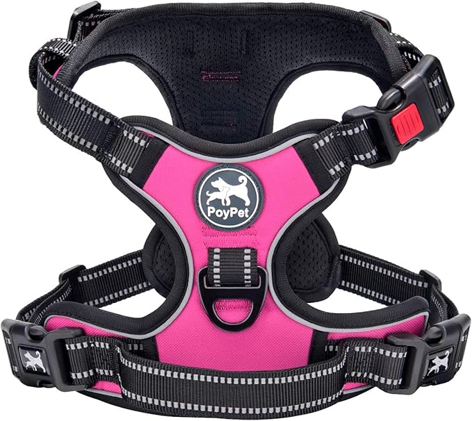 PoyPet No Pull Dog Harness, No Choke Front Lead Dog Reflective Harness, Adjustable Soft Padded Pet Vest with Easy Control ...