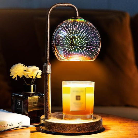Glocusent Candle Warmer Lamp with Timer, 3D Glass Globe, Antique Base, Dimmable Height Adjustable Wax Melter for Scented J...