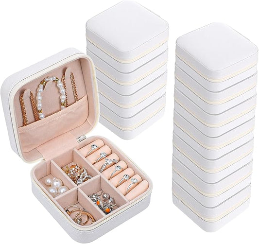 Meyeyaia 12pcs Mini Travel Jewelry Case,White Bridesmaids Proposal Small Jewelry Box Mini Jewelry Organizer,Small PU Leath...