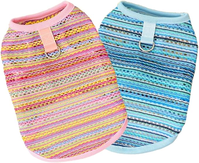 JAAQUCD 2 Pack Summer Small Dog T-Shirts with Leash Ring Breathable Girl Puppy Clothes Cooling Boy Cats Outfits Sleeveless...