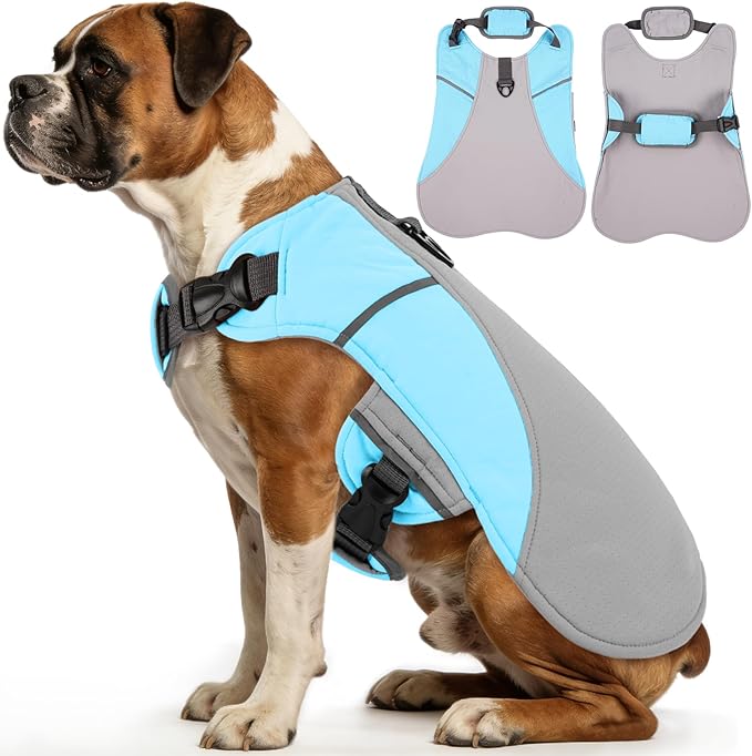 DENTRUN Dog Cooling Vest with Dual Absorbent Core, Adjustable Sun Protective Vest for Hot Weather, Doggie Ice Jacket Hikin...
