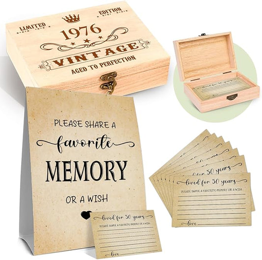 50th Birthday Party Share a Memory Set, 1976 Birthday Gifts for Women Men, 1976 Wooden Share A Memory Box with Memory Sign...