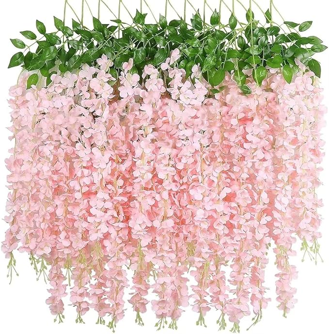 NEOONES 12 Pack Wisteria Flower Vines Garland, 3.75 Feet Artificial Flower Strings, Fake Hanging Flowers, Silk Wisteria Ga...
