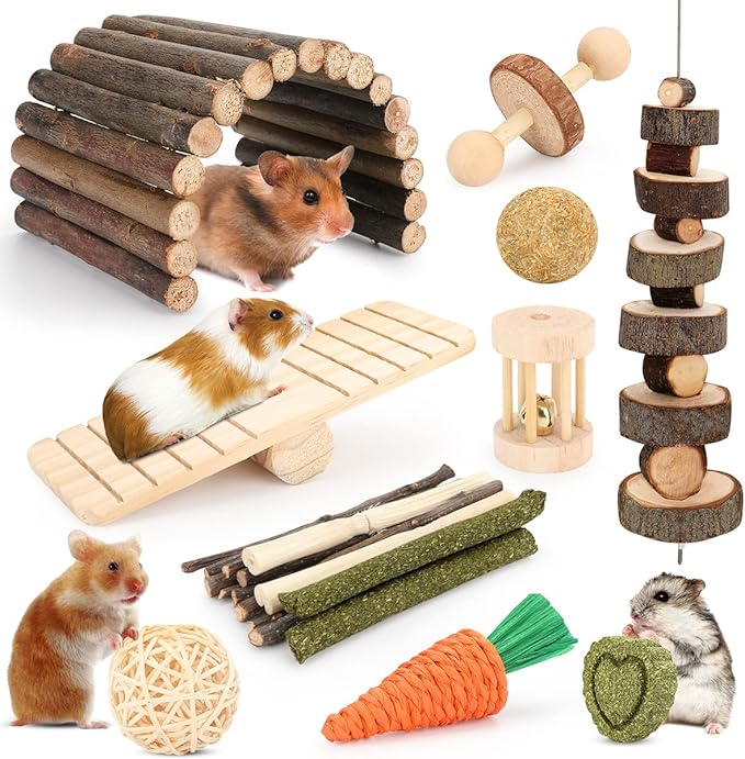 YIXUND Hamster Cage Accessories, 12 Different Chew Toys for Guinea Pig, Chinchillas, Gerbils, Mice, Rats, Mouse, Rabbit, B...