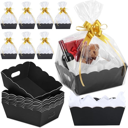 Fuyoooo 8 Pack Baskets for Gifts Empty to Fill, Sturdy 10" x 8" Scalloped Edged Empty Gift Basket Kit Bulk with Handles, 8...