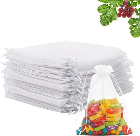 iwokerfull 60Pcs White Organza Bags 5x7 inch, Small Jewelry Bag Bulk Sheer Mesh Drawstring Gift Bags, Sheer Wedding Party ...