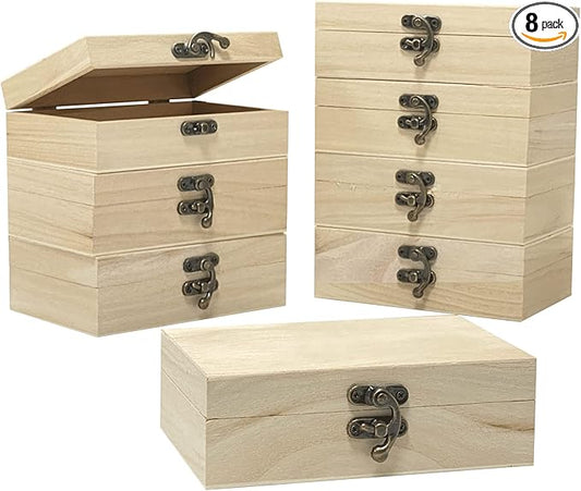 Cregugua 8 Pack 6 X 4 X 2 Inch Unfinished Wooden Box For Crafts Small Keepsake Box Treasure Chest Wood Jewelry Box
