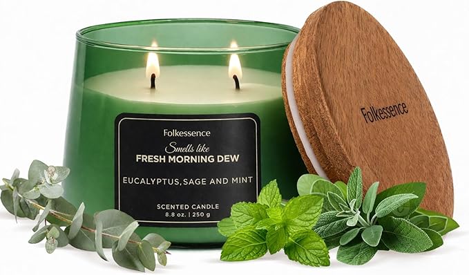 Folkulture Spring Candles for Home Scented – 8.8 Oz | Eucalyptus, Mint & Sage Candles for Cleansing |Non Toxic,Soy Wax,Lon...