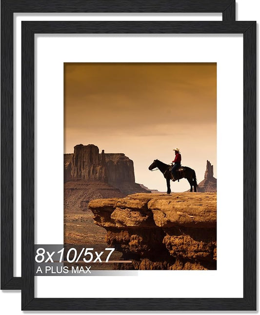 A PLUS MAX 8x10 Picture Frame Set of 2, Black Engineered Wood Frame for 8 x 10 Inch Picture Poster Photo, Light Weight 8 b...